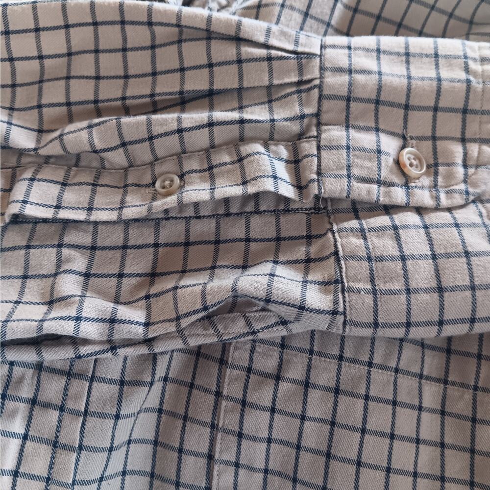 VTG Lands' End Men's 17.5 Button Down Shirt Tan Navy Windowpane 100% Cotton USA - Picture 4 of 6